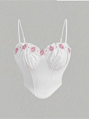 White Floral-Trim Cami Top